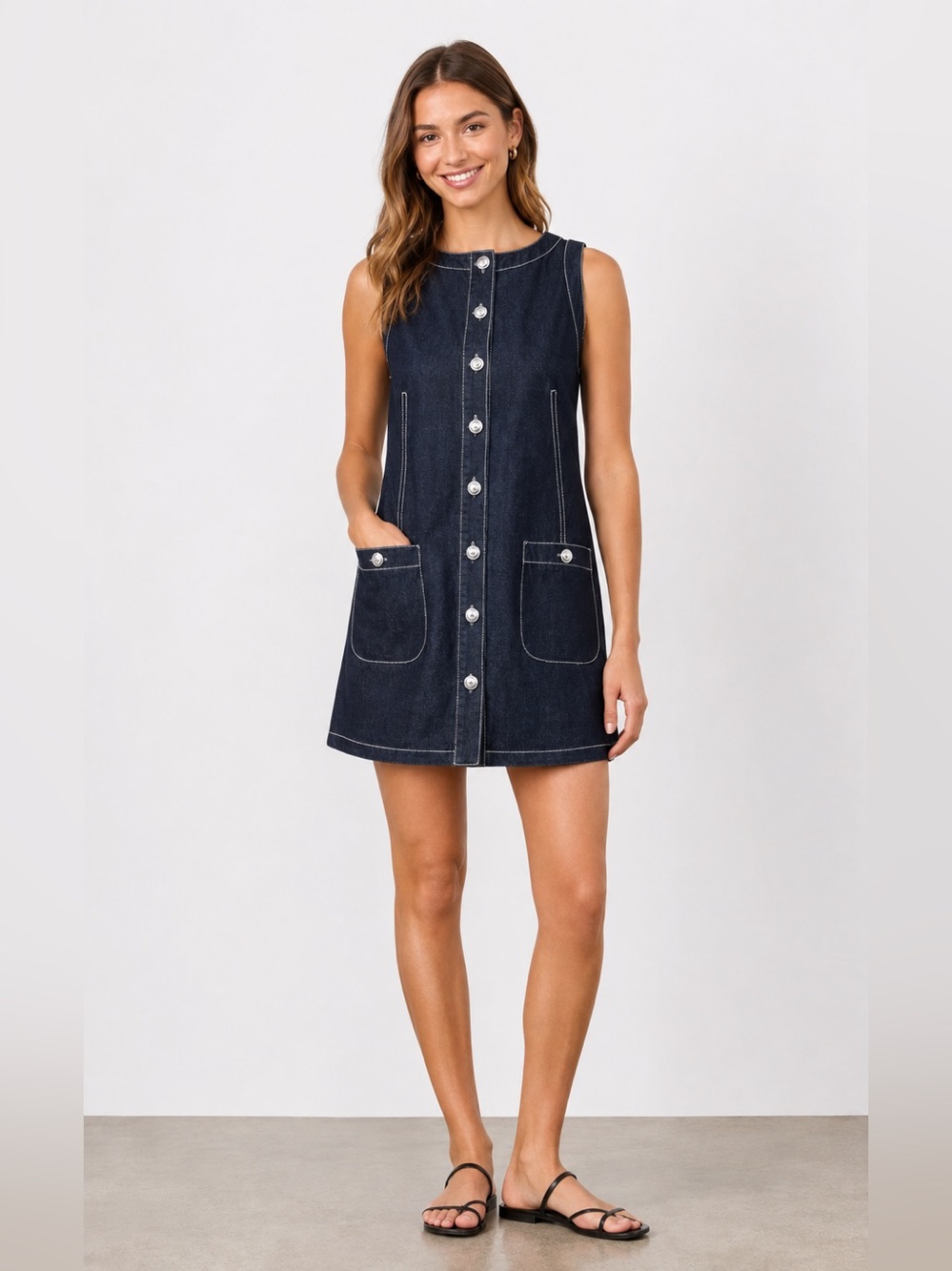 NWT English Factory Kenzie Contrast Stitch Denim Mini Dress, Size XS